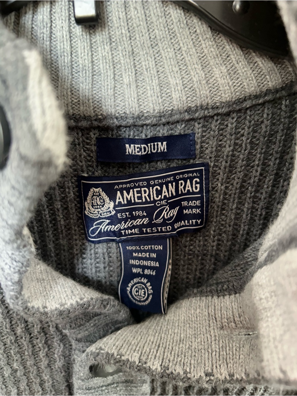 American Rag Men’s Slate Gray Button-Neck Ribbed Sweater - Picture 2 of 3